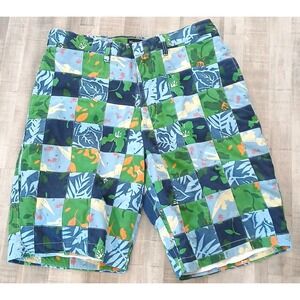 Abercrombie Fitch Chino Shorts Floral Check  Mens Size 34 Green Blue Multi AOP